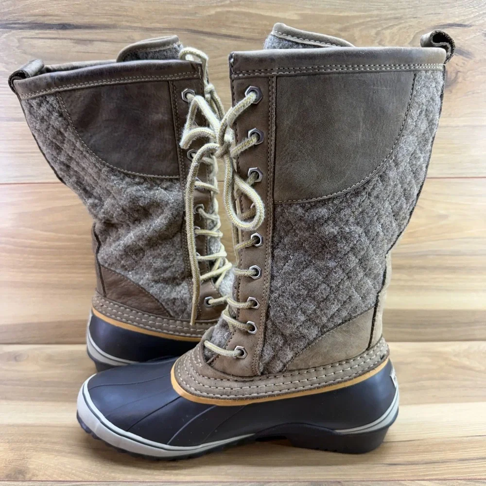 Sorel Sorelli Tall Lace Up Boots Womens 9 Taupe Quilted Wool Snow Boot Gorpcore